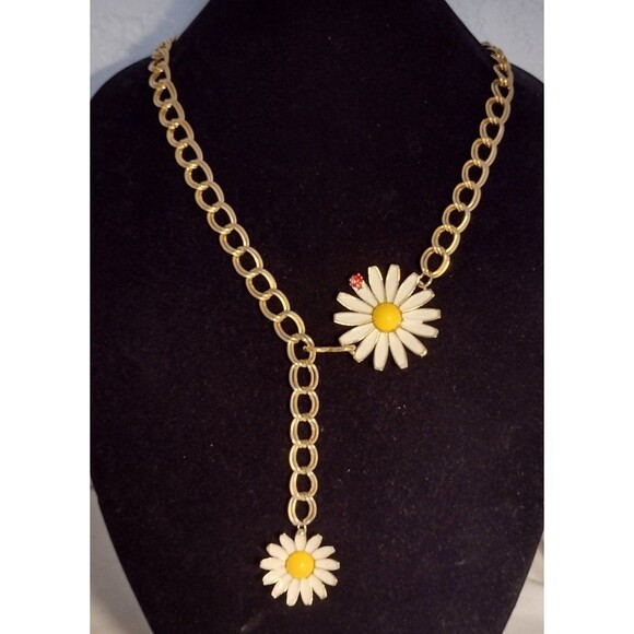 Vintage Weiss Sunny Daisy Enamel Chain Link Belt Necklace Rare main image 7